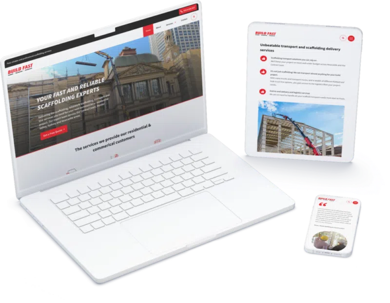 Buildfast Scaffolding Website. Image of Desktop, Tablet and Mobile view of their website.
