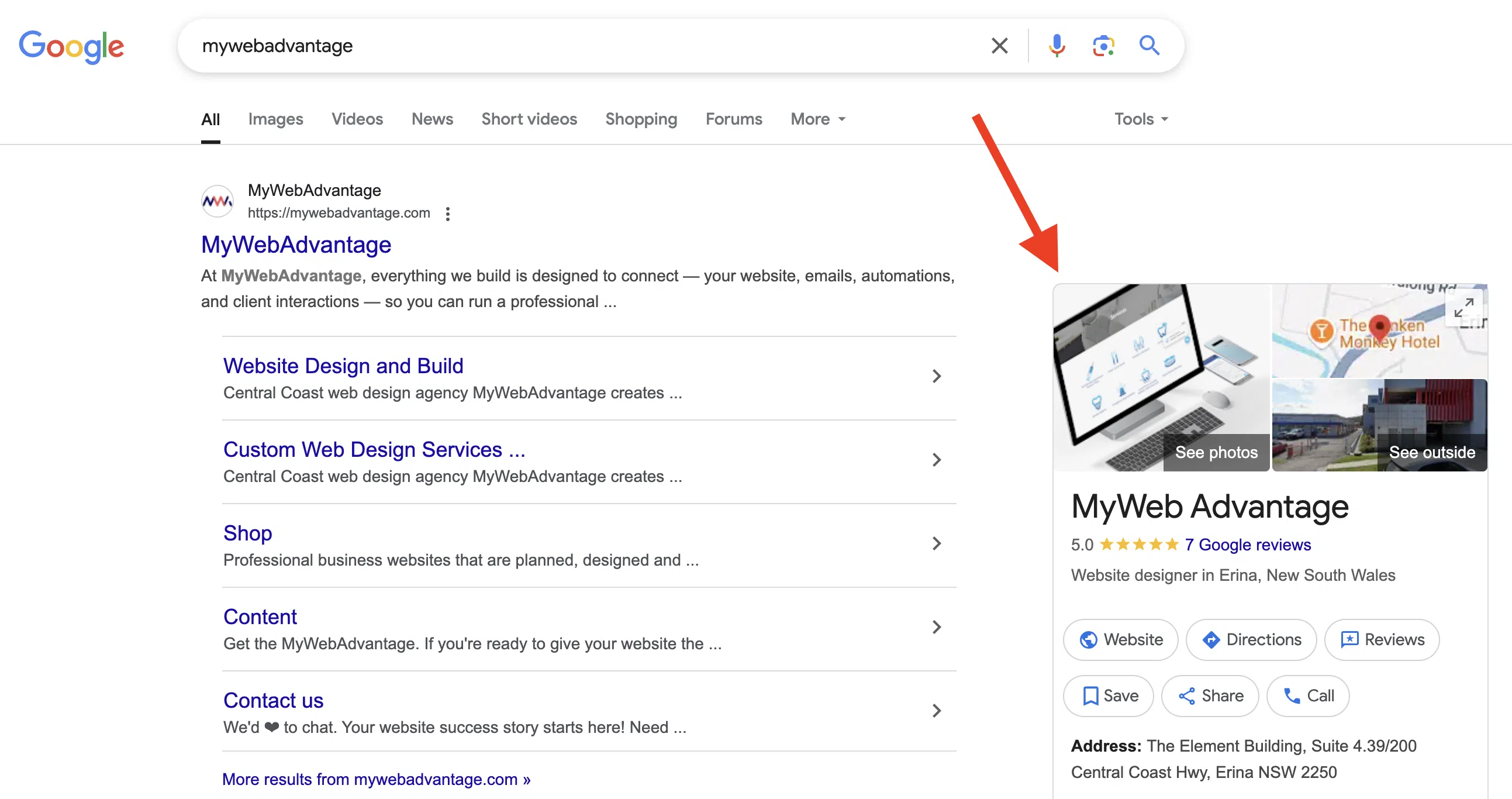 MyWebAdvantage's Google Business Page displays authority and professionalism