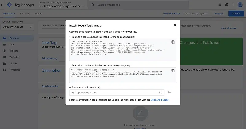 Google Tag Manager Scripts Screen