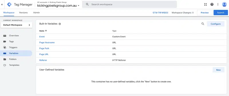 Configuring Variable GTM Screen