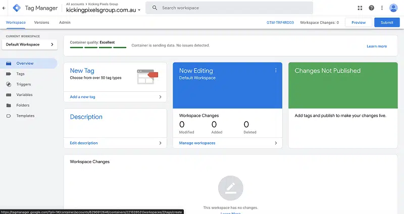 Google Tag Manager Container Screen