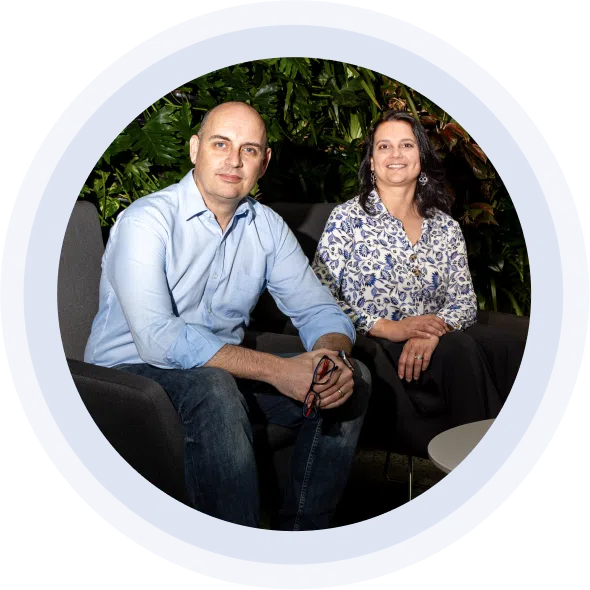 Laetitia and Matt Boden - Co-founders looking at the camera.