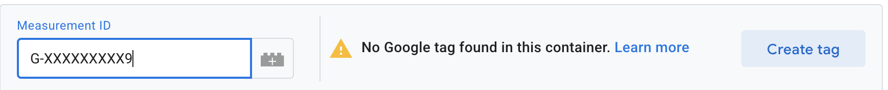 No Google Tag Found in this Container Screen