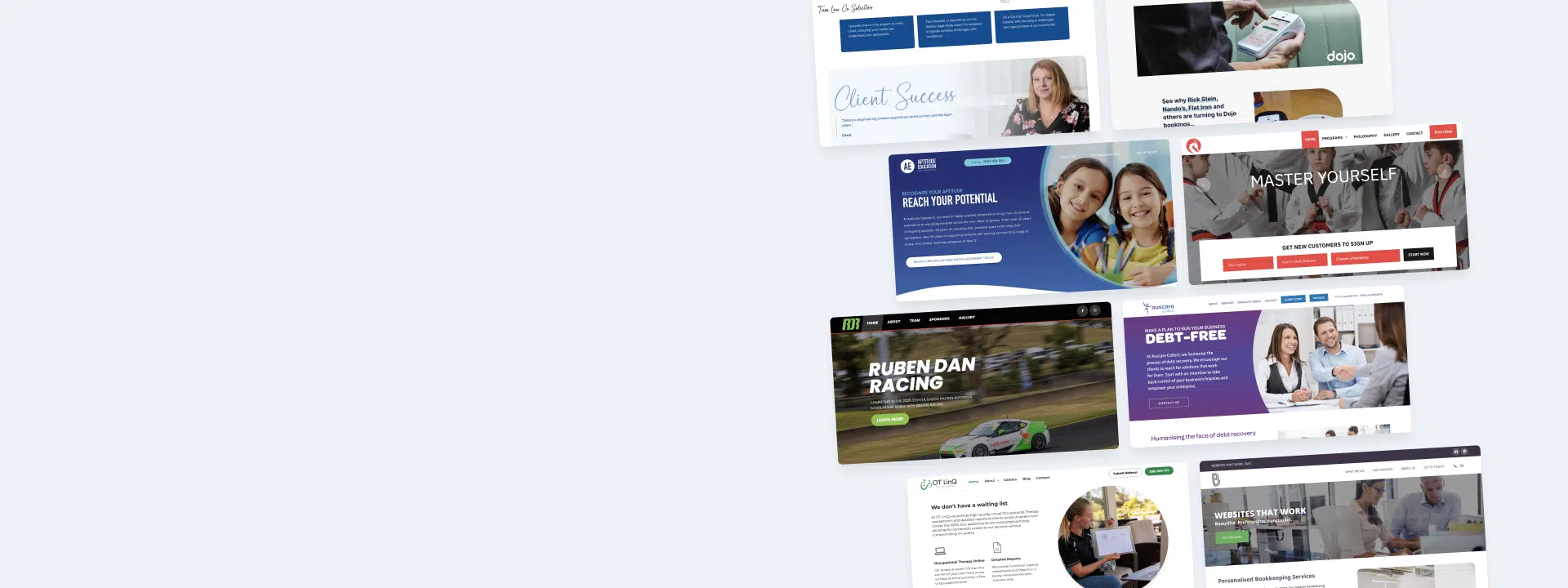 Background image showcasing a selection of websites