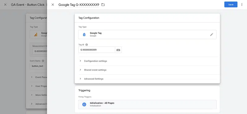 Google Tag Manager - Tag Configuration Screen
