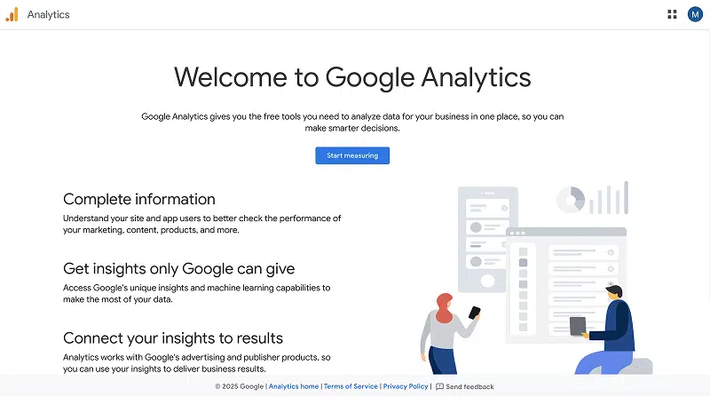 Google Analytics Welcome and Start Measuring screen