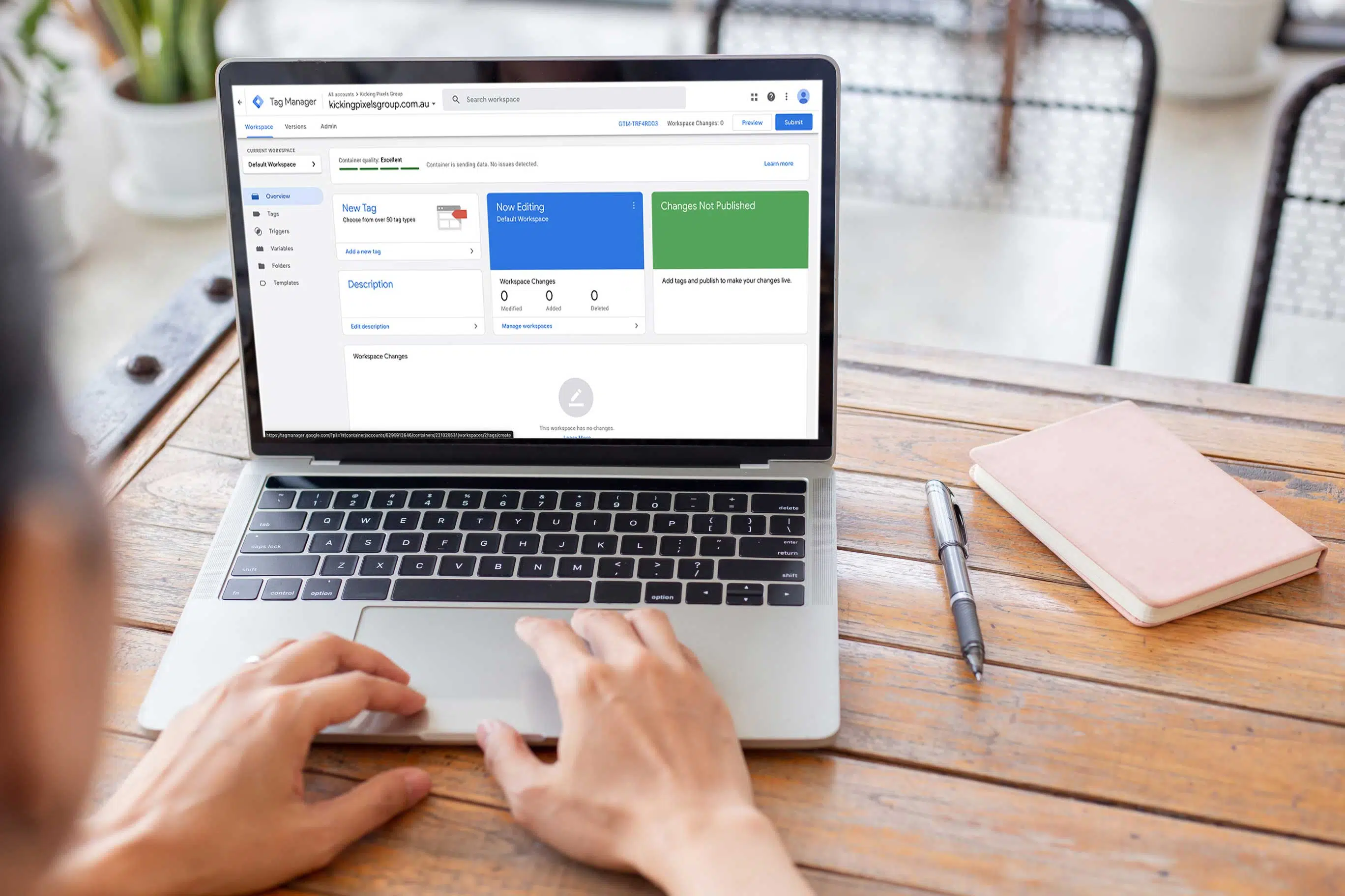 Business Owner working on Google Tag Manager on a laptop