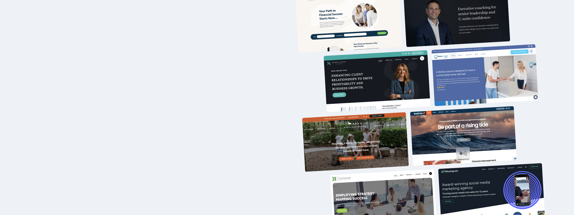 Background image showcasing a selection of websites