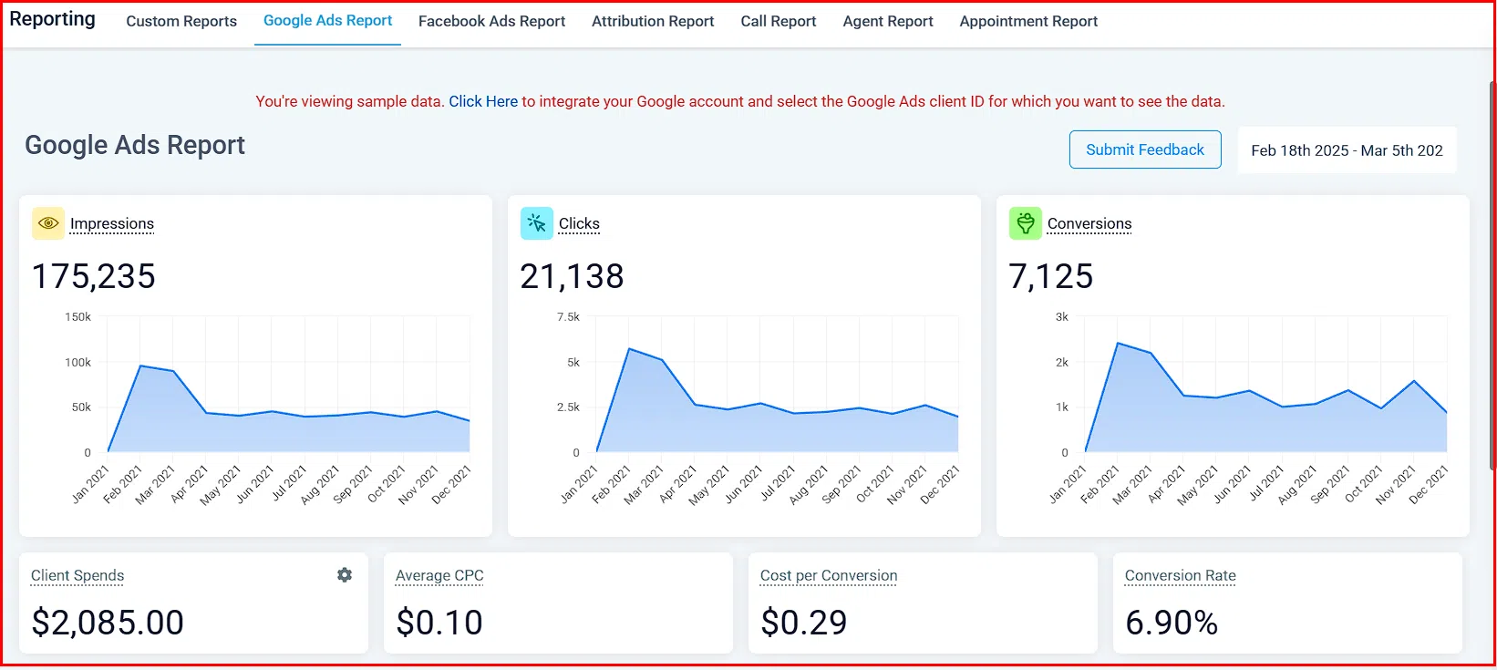 Reporting dashboard