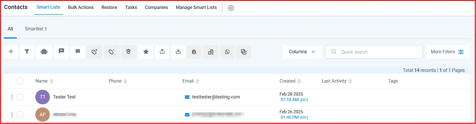 Contacts Smart Lists