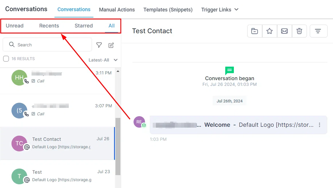 Growth360 Conversations - filter by type
