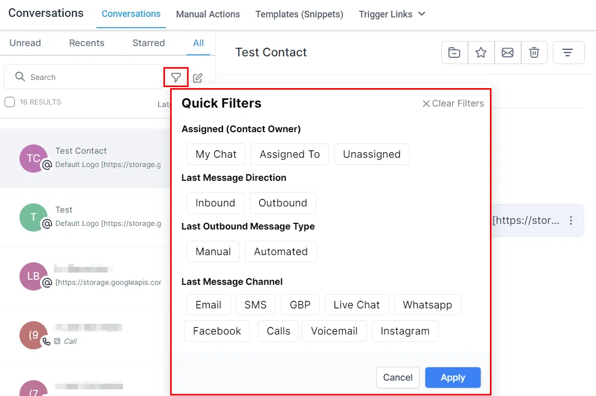 Growth360 Conversations - filters
