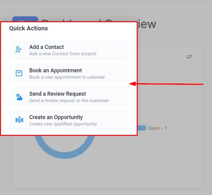 Growth360 Quick Actions menu