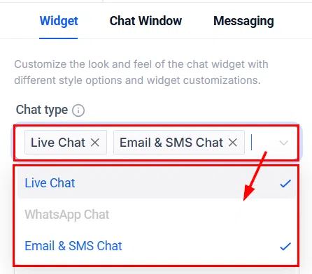 Growth360 All-in-One Chat Widget - choosing communication channels