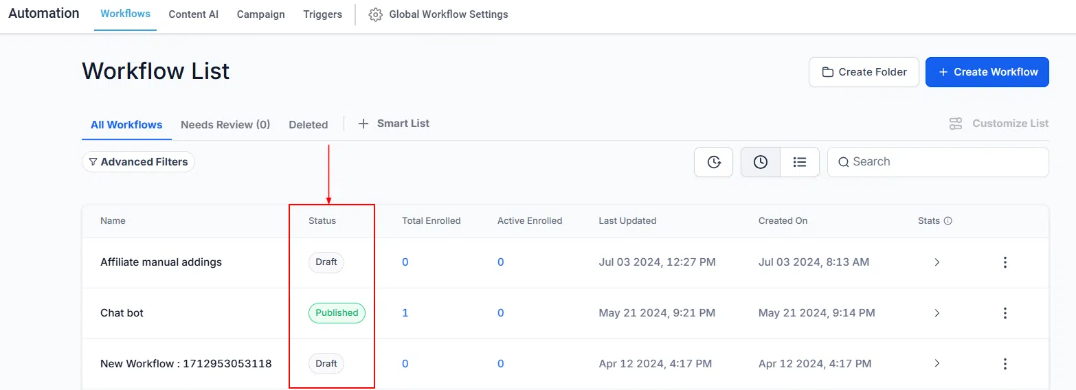 Growth360 Automations - workflow status and enrolment