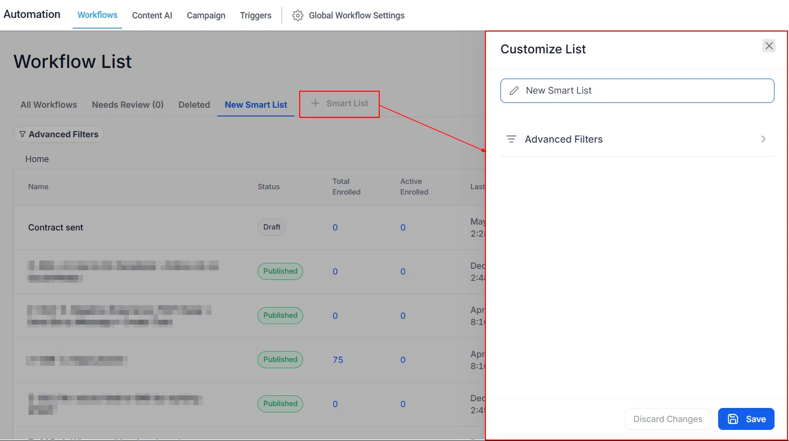 Growth360 Automations - smart list