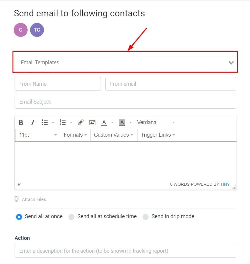 Select email template