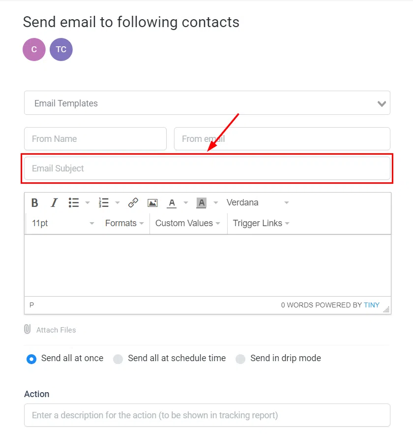 Email subject line field