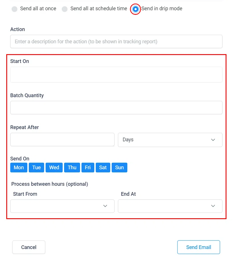 Email drip mode settings