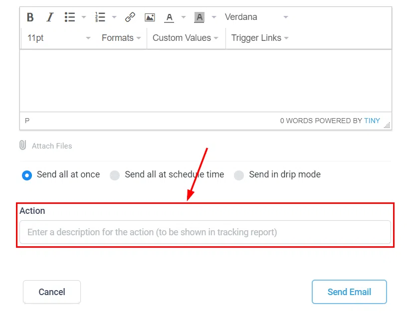 Action name for bulk email