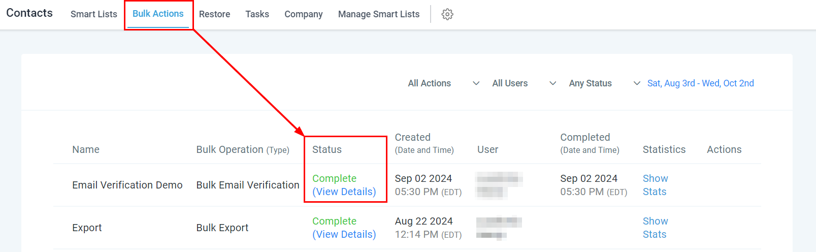 Verification batch status