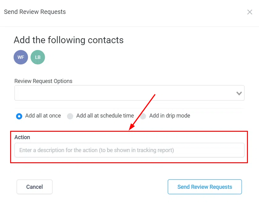 Action name for review requests