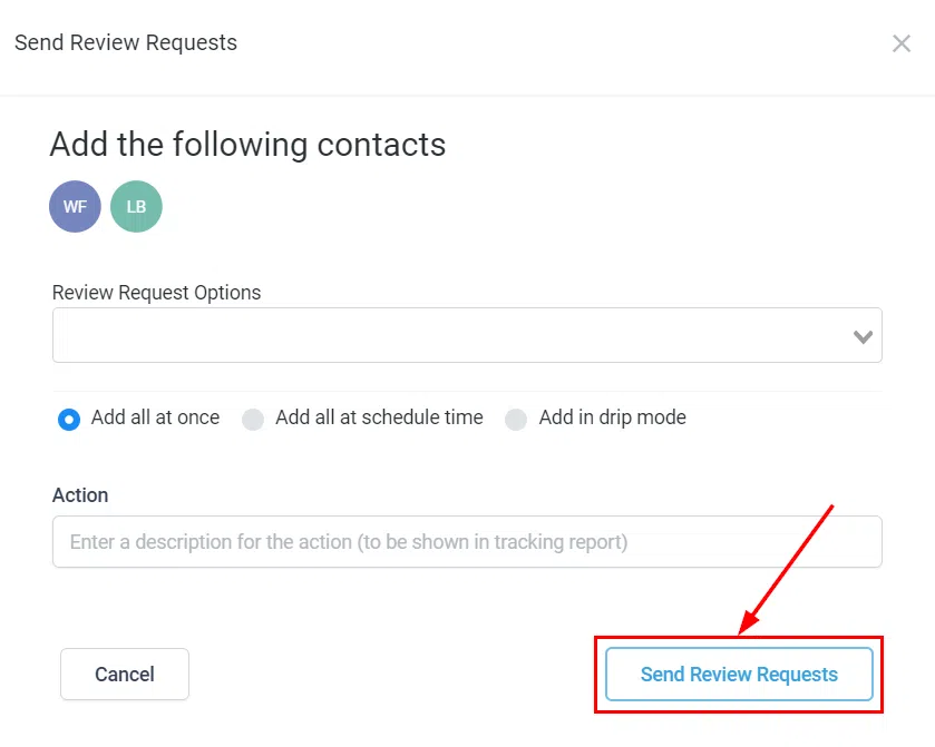 Send Review Requests confirm button