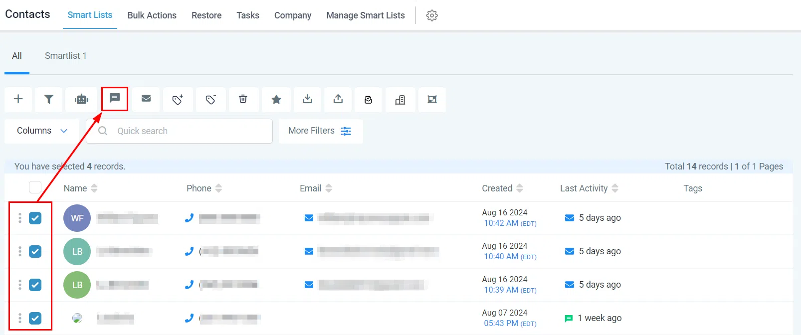 Select contacts for Bulk SMS