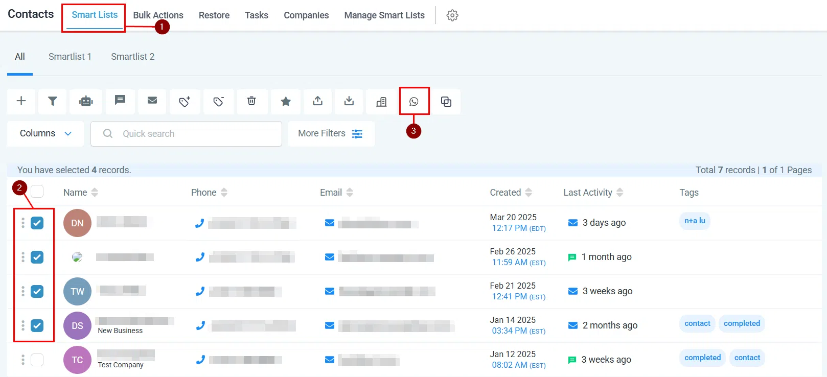WhatsApp bulk action icon