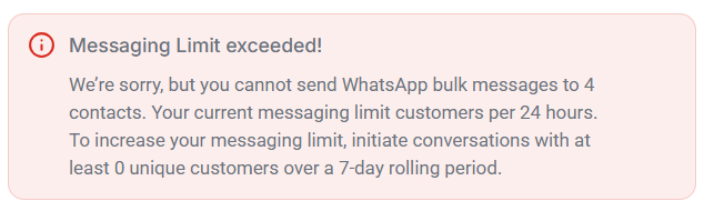 WhatsApp messaging limit warning