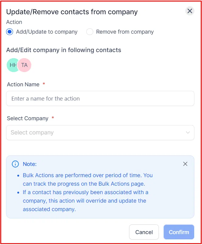 Update or Remove company options