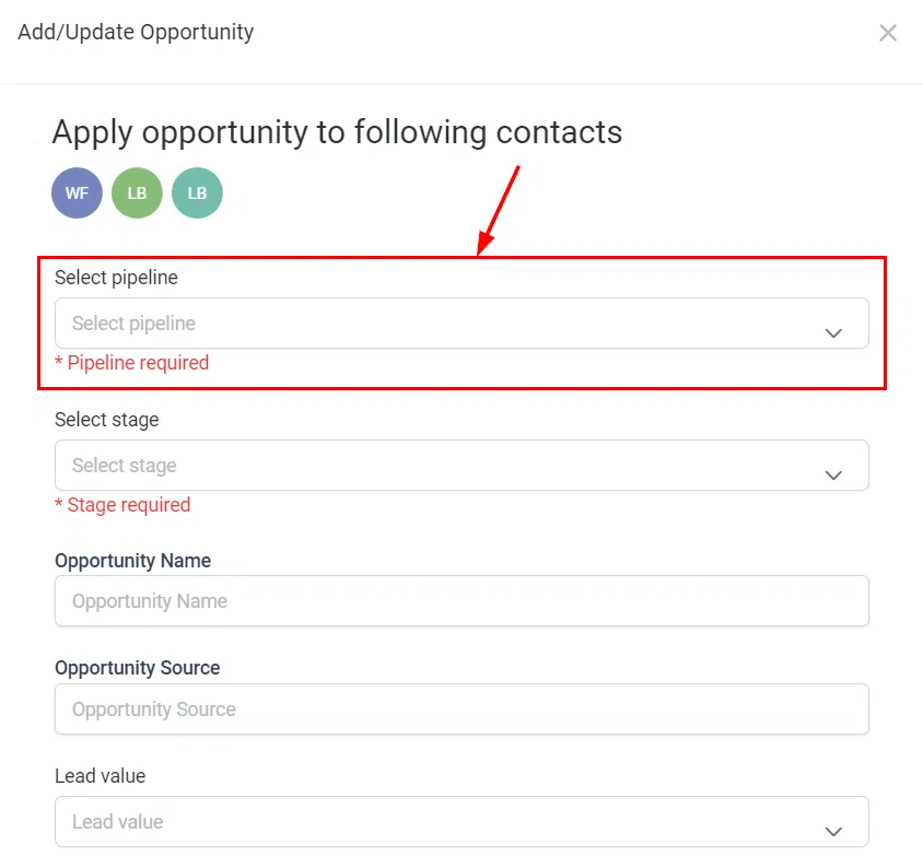 Select Pipeline dropdown