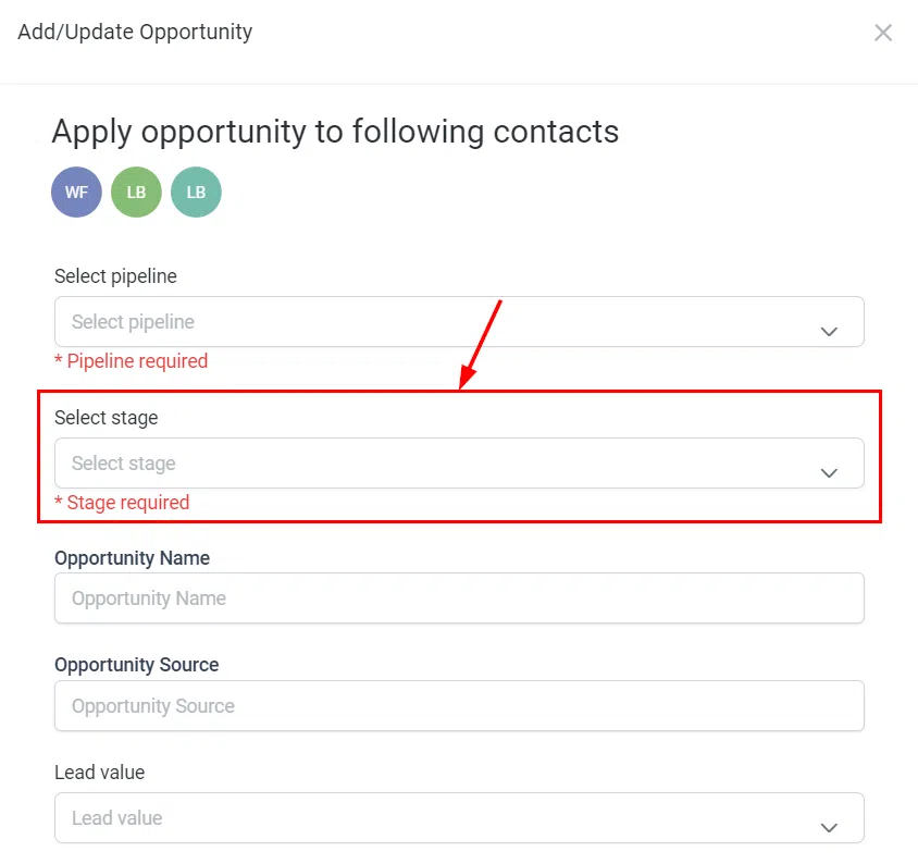 Select Stage dropdown
