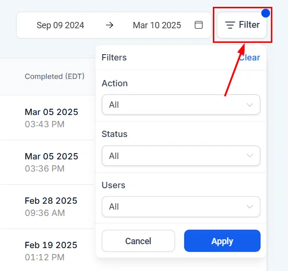 Filter dropdown