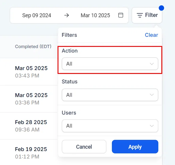 Action filter