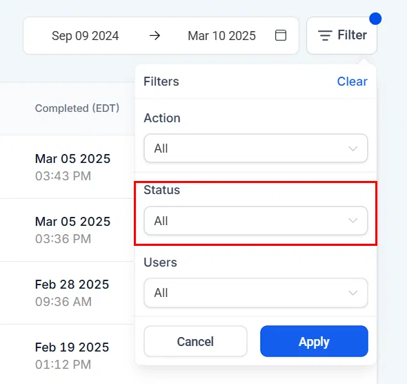 Status filter