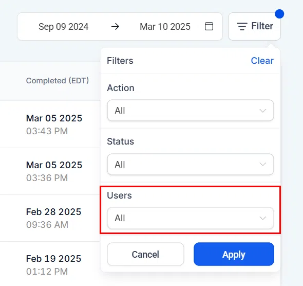 Users filter