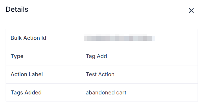 Bulk Action Details card