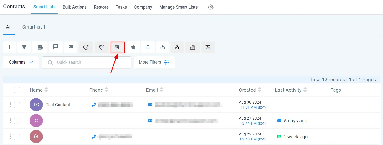 Delete Contact button