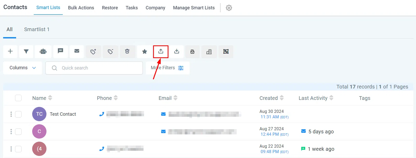 Export Contacts button