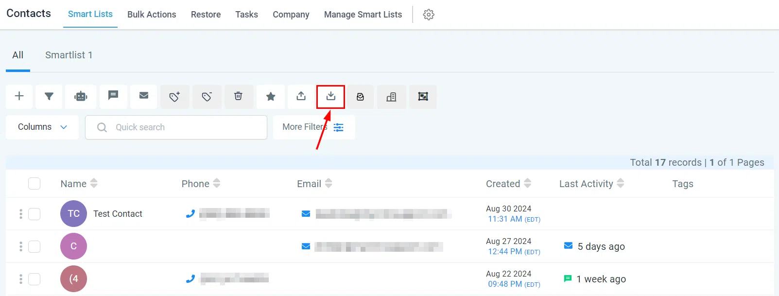 Import Contacts button