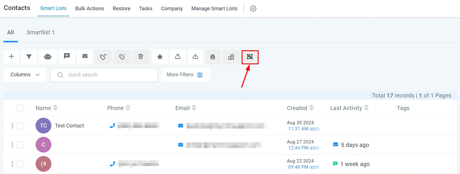 Merge Contacts button