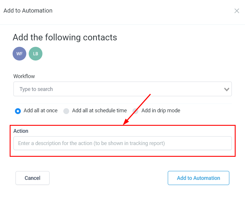 Action name field for automation