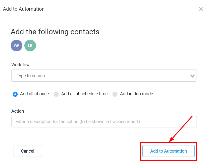 Add to Automation confirm button