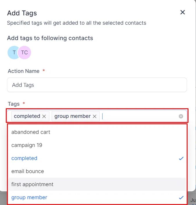 Add Tag dropdown