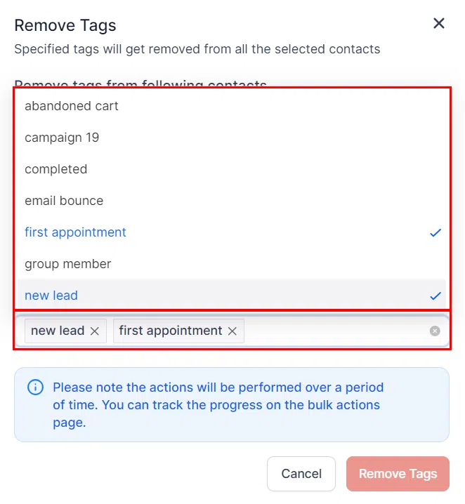 Remove selected tags dropdown