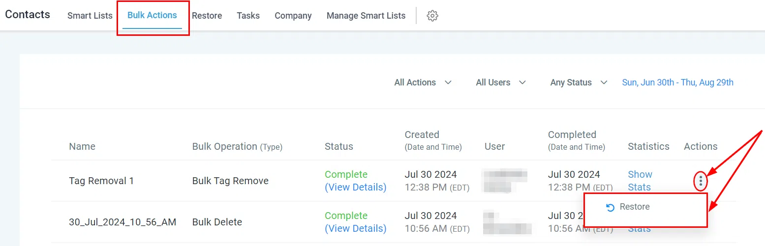 Restore tags option in Bulk Actions
