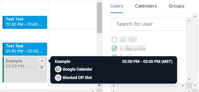 Growth360 Calendars - hover for appointment details