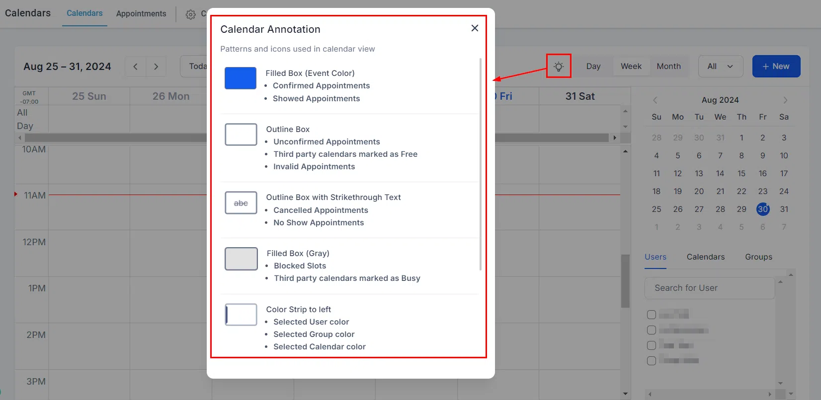 Growth360 Calendars - annotation key