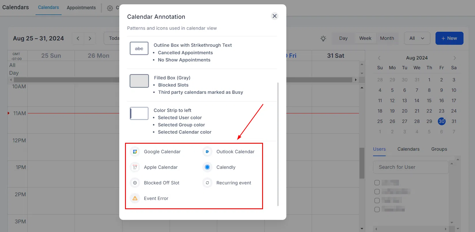Growth360 Calendars - calendar annotations detail